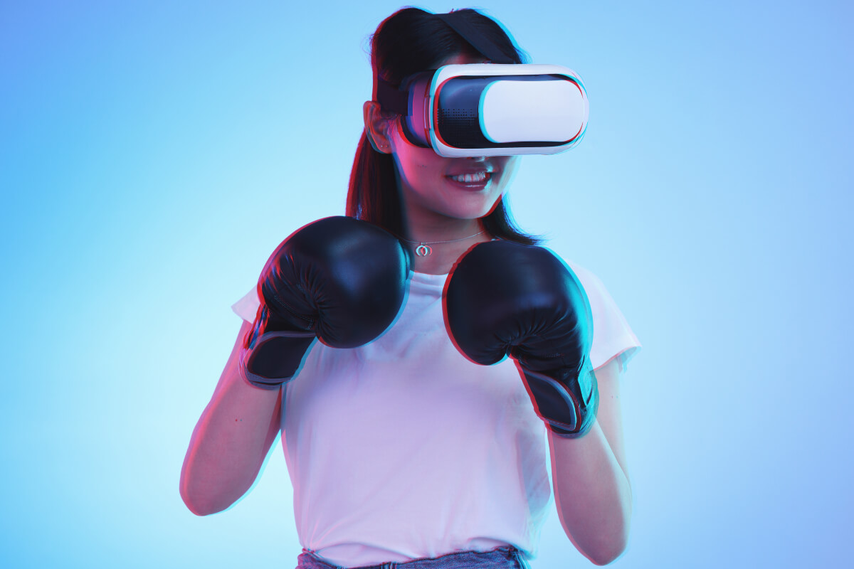 virtual reality metaverse and a gamer woman boxin p8fz9nm.jpg